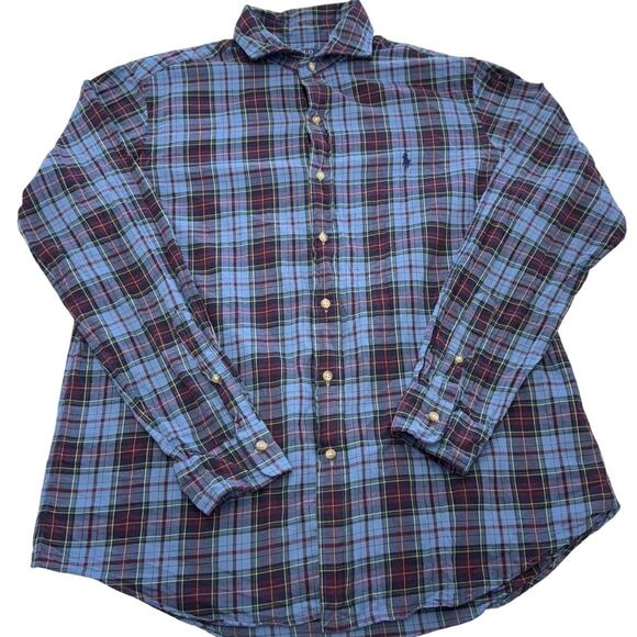 Polo Ralph Lauren Shirt Mens Large Blue Plaid Classic Fit Button Down Casual - Picture 1 of 6